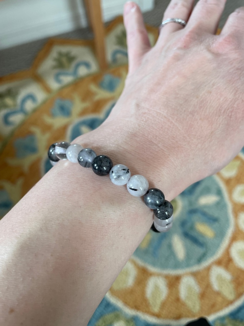 Rutilated Tourmalinated Quartz crystal bead Stretch Bracelet - Unbranded - Picture 2 of 3